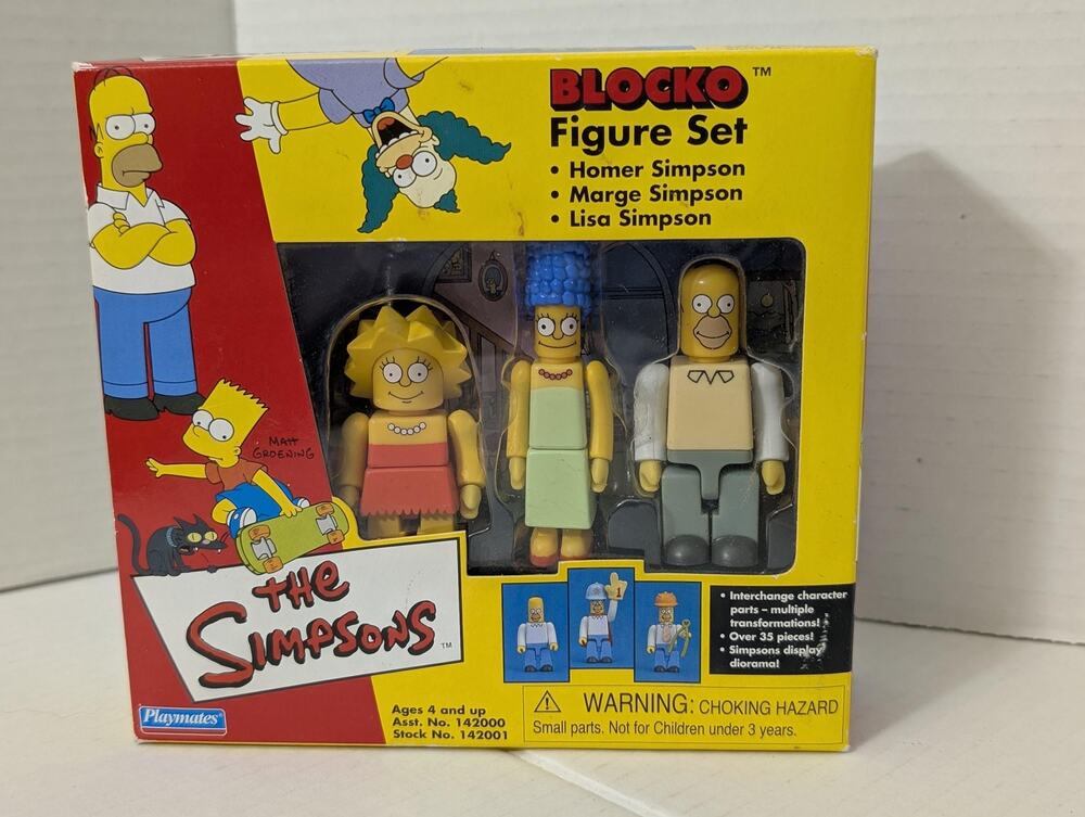 Vintage 2002 The Simpsons Blocko Figure Set New Homer Marge and Lisa